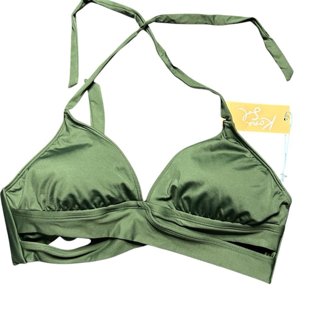 Kona Sol Faux Wrap Halter Bikini Top Size S NWT